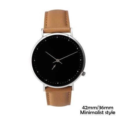 1L45 Quartz Movement Mens Rose Gold Leather Watch Black Face Mineral Crystal