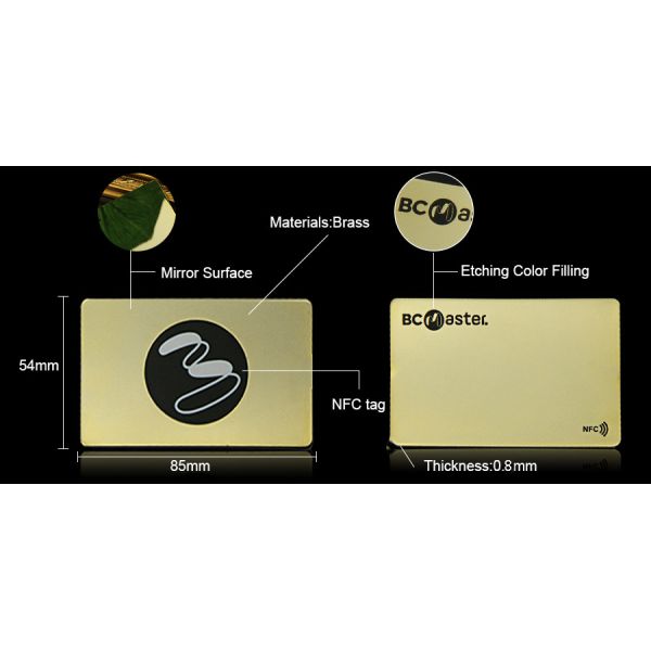 Customized Logo 24Kt Gold Steel Metal Digital Tag Blank Metal Business Card With NFC Chip