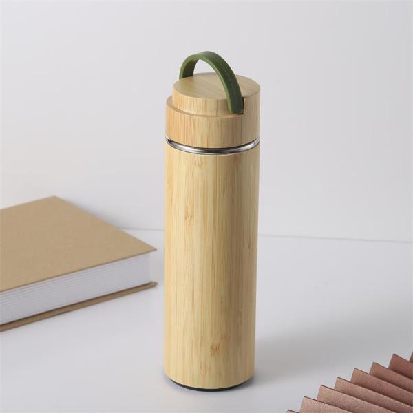 500ml Eco-friendly Bamboo Shell Stainless Steel Tea Bottle with Handle Easy to Carry