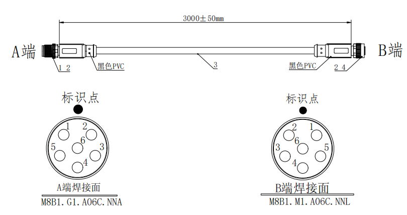 M8 Series Circular Connector 6 Pin Cable Assembly Male-female Industrial Design Signal Transmission Cable