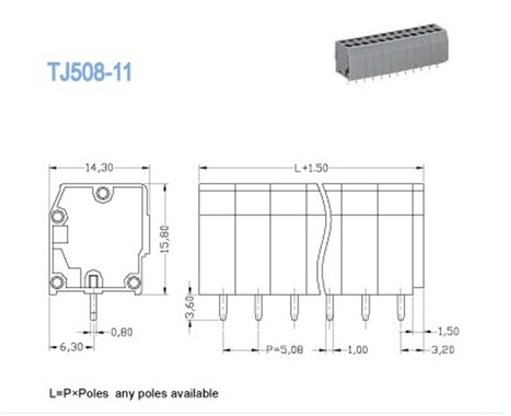 Одиночный тангаж 5.08mm 300V 12A терминального блока весны PCB палубы, 2 Poles - 24 Poles