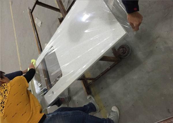Artificial White Grain Quartz Prefab Bathroom Vanity Tops Environmental Material
