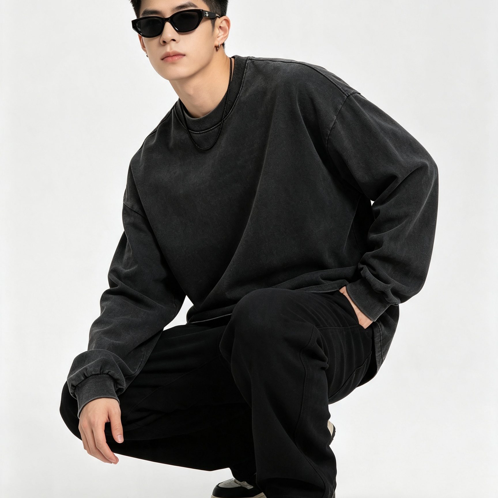 Men’s Loose Fit Cotton Long-Sleeve T-Shirt Casual Crew Neck Streetwear Basic Top