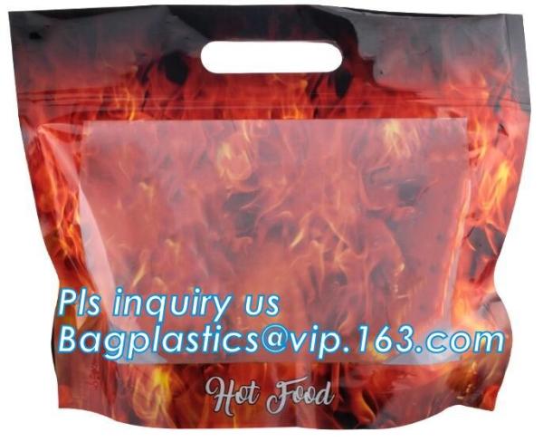 Anti Fog Material Resealabele Plastic Hot Chicken Bag, slide zipper pet microwave oven roasting bag, OEM logo plastic PE