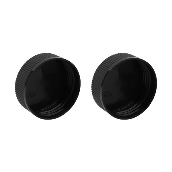32/400 Black Ribbed Plastic Screw On Cap Sealed Rotating Cap For Cosmetic Packaging