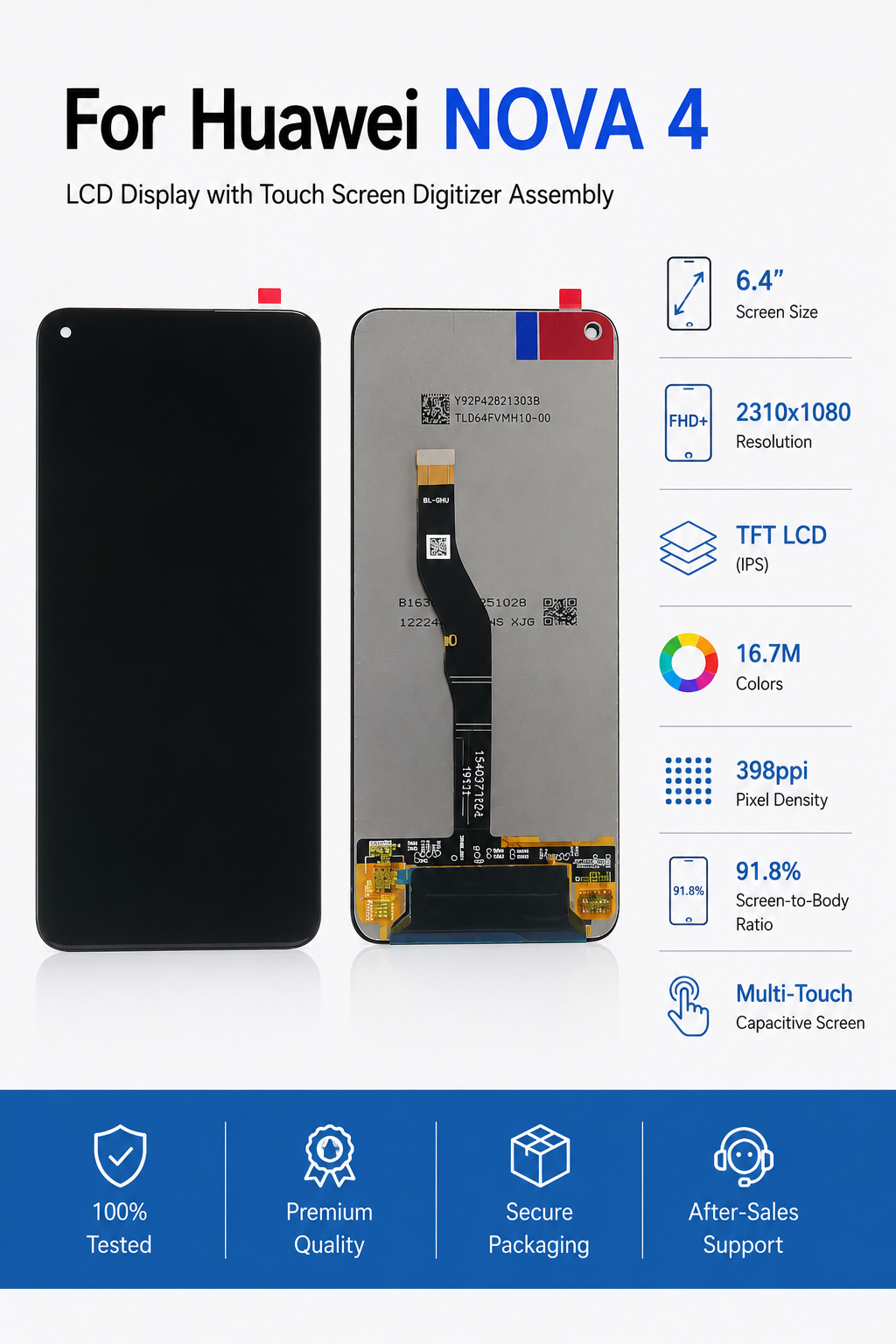 2310x1080 Huawei Nova 4 Screen Replacement 6.4 Inch Phone LCD Screen With Touch