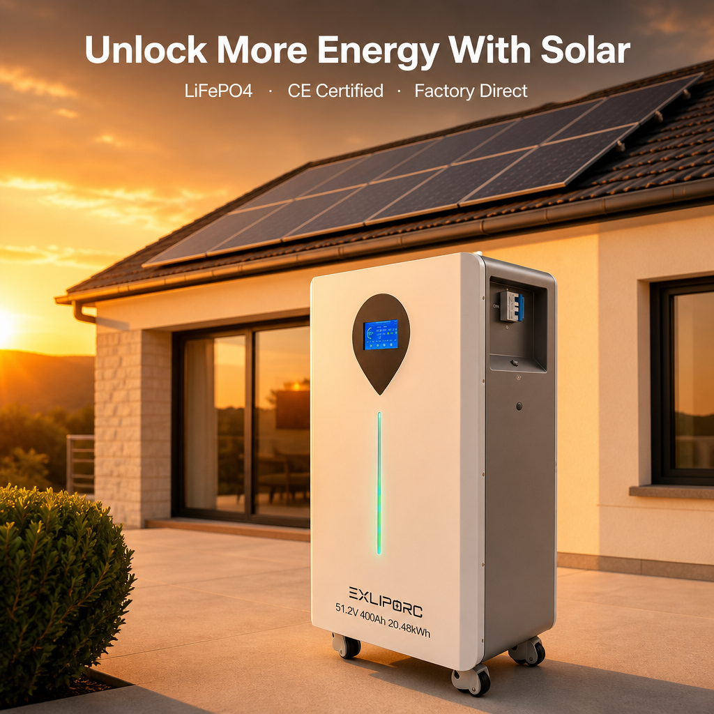 EXLIPORC 20.48kWh 51.2V 400Ah LiFePO4 Home Battery (LVB20WTC) - Upgrade to 25% More Energy