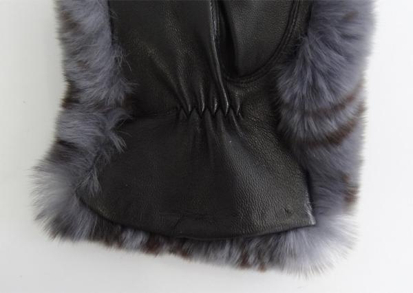 Rabbit Fur Back Full Finger Women Leather Gloves Sheepskin Wool Lined
