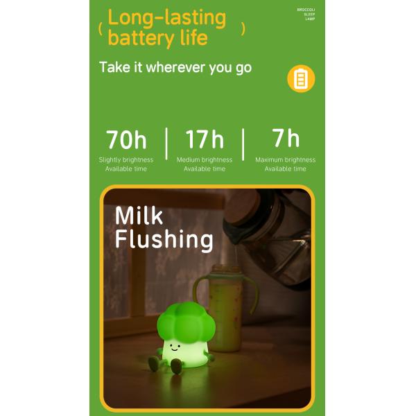 Cute dessin animé brocoli pour accompagner les enfants à dormir lumière de nuit de silicone lampe de lit rechargeable légumes