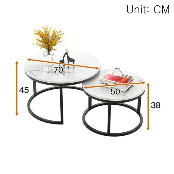 Home Furniture Modern Wooden Board Rack and Center Round Nesting Tea Living Room Coffee Table with Metal Frame