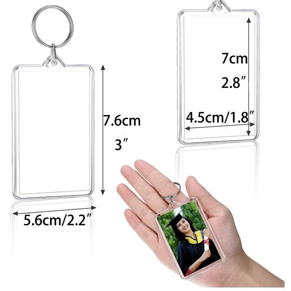 Sublimation Blank Acrylic Keychain Custom Picture Insert Clear Plastic Acrylic Photo Frame Keychain