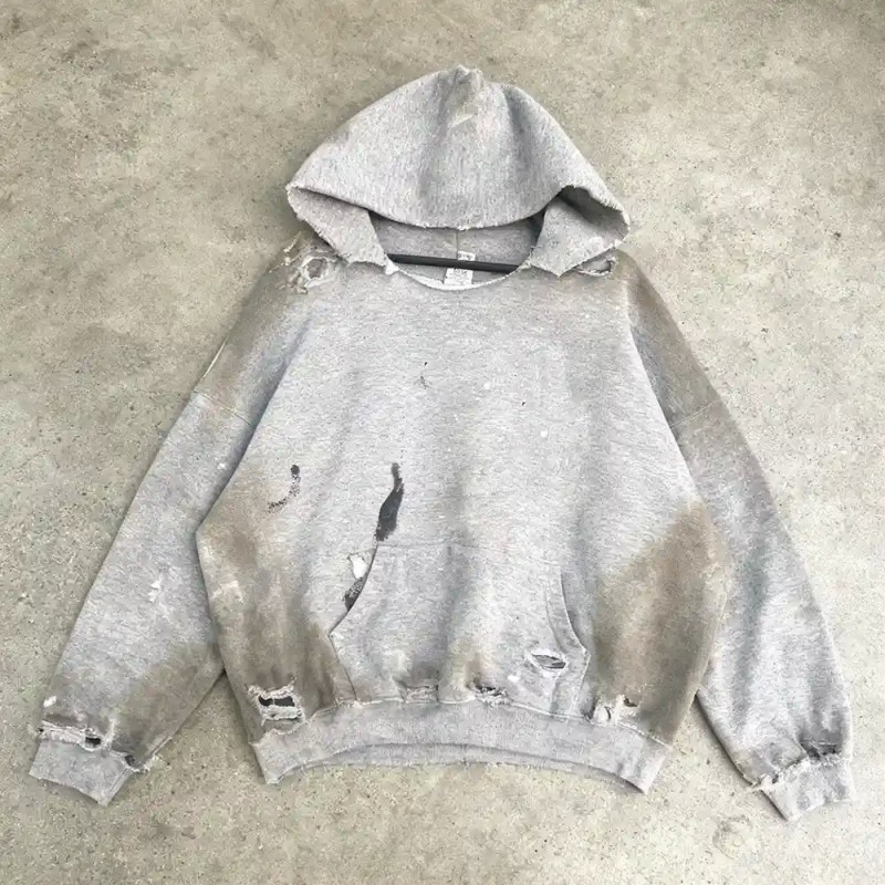 French Terry Fabric Vintage Graphic Hoodies Blank Oversized Boxy Fit Sun Faded