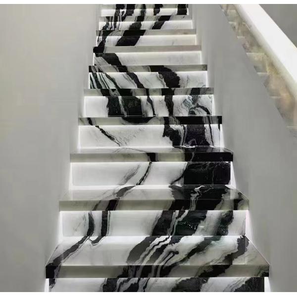 Translucent Chinese Ink Painting Marble Staircase Tiles in Panda White for Lavabo