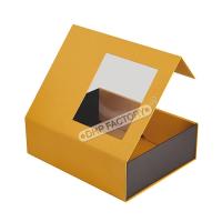 Boîte cadeau à volet magnétique jaune imprimé Boîte magnétique personnalisée avec fenêtre transparente
