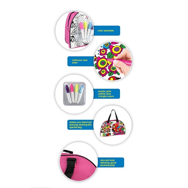 DIY Painting Arts And Crafts Toys Zipper Locked Hand Bag With 4 Marker Pens