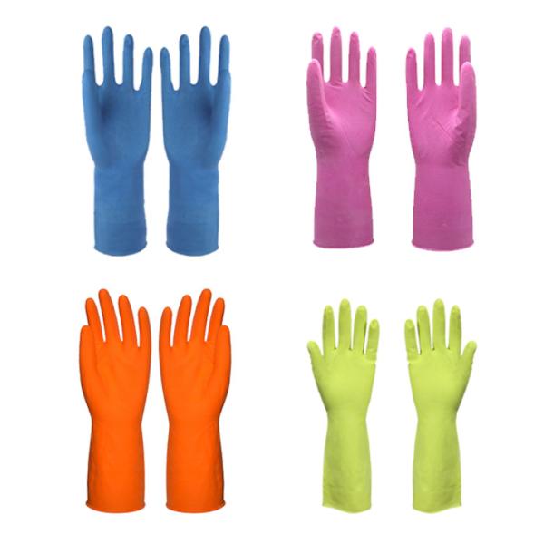 Roll Up Cuffs Natural Latex Flocklined Household Cleaning Gloves