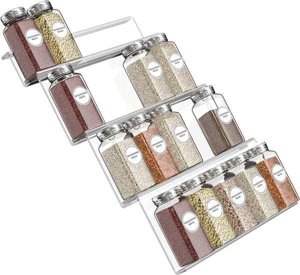 Expandable Drawer Cabinet Shelf Spice Rack Organizer Caddy Acrylic Condiment Seasoning Tray
