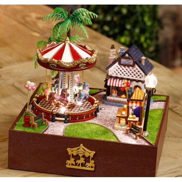 Dollhouse, DIY Lights House, Wooden Model, Education Romantic Full House, Carousel Park