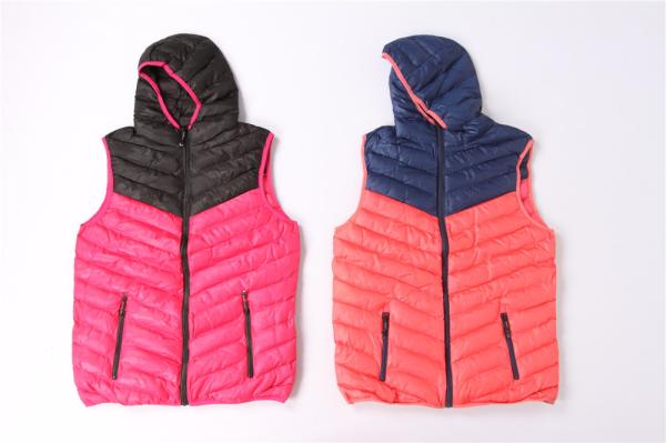 Ladies Color Matching Utility Gilet Vest Lightweight Hooded Padded Vest