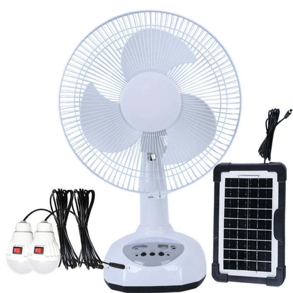 12 Inch Solar Powered Fan AC DC Solar Fan With Night Light For Outdoor Camping Hiking