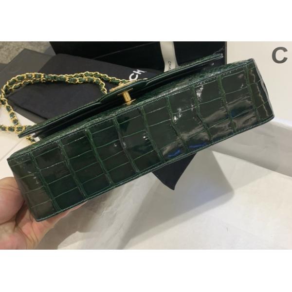 Classic Style Green Croc Crossbody Bag , 25.5cm Crocodile Skin Shoulder Bag