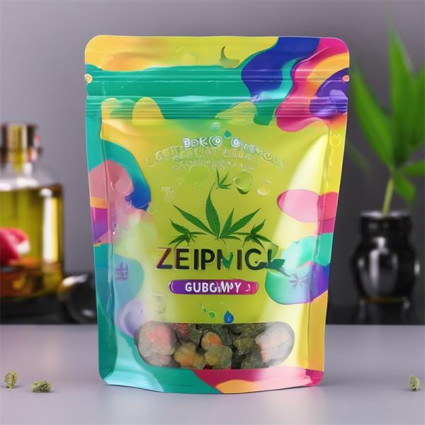 Standing Zipper Weed Bag Custom Recycle PE Marijuanna Packaging For Edible CBD Food Gummy