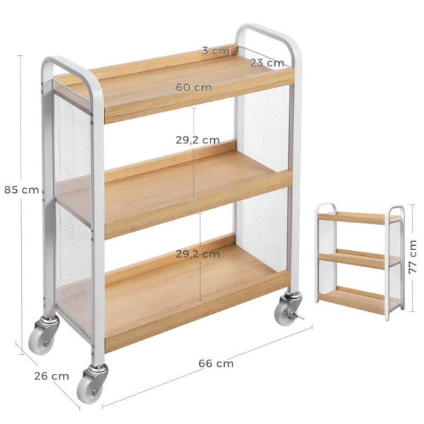 White Color Trolley Cart, Narrow Serving Cart, Kitchen Trolley Cart, Small Rolling Cart, LRC66WN