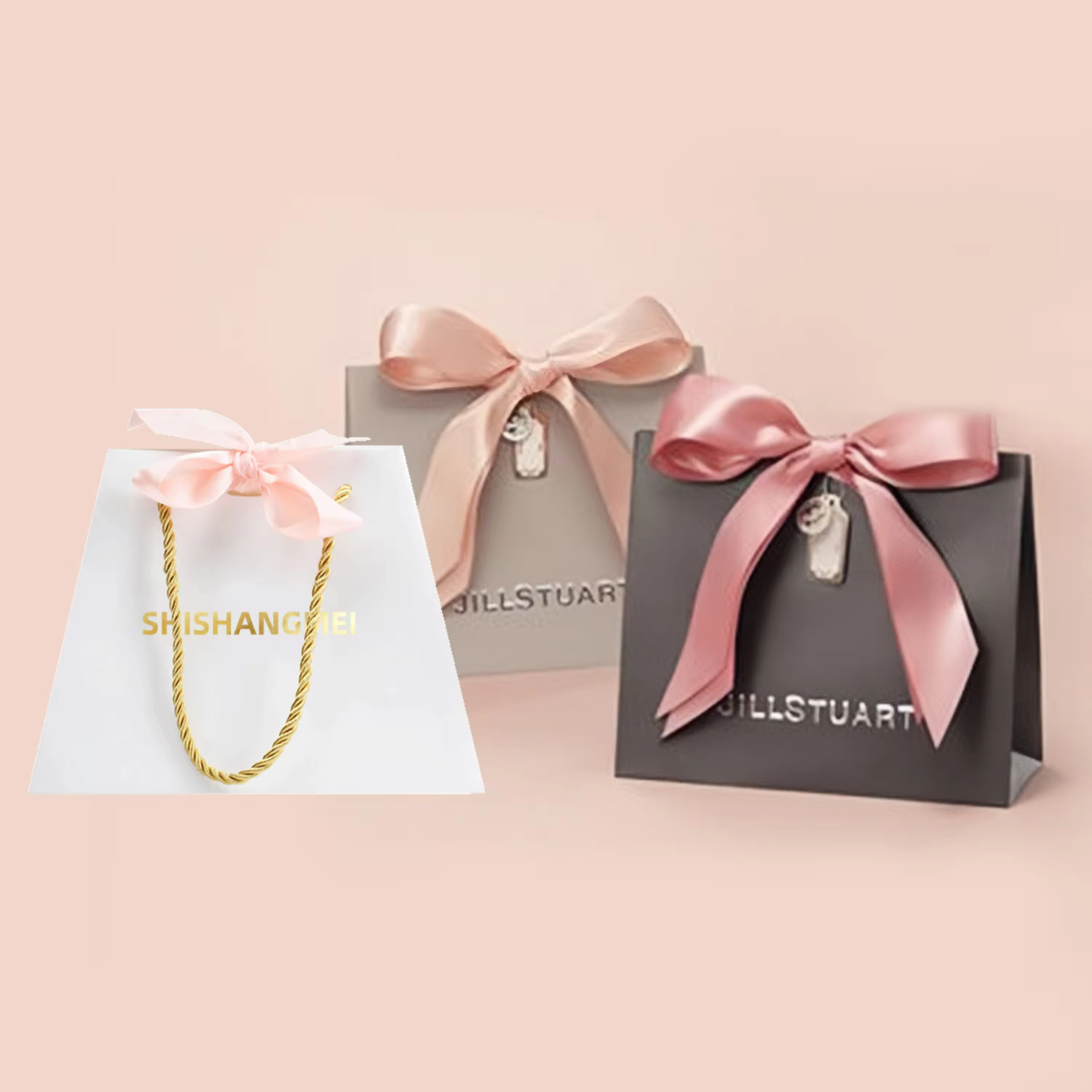 Printed Boutique Paper Bags Biodegradable And Recyclable With Ribbon Handles