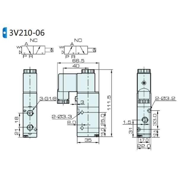tipo 3 válvula electromagnética neumática portuaria de 3V210-06 Airtac 1/8