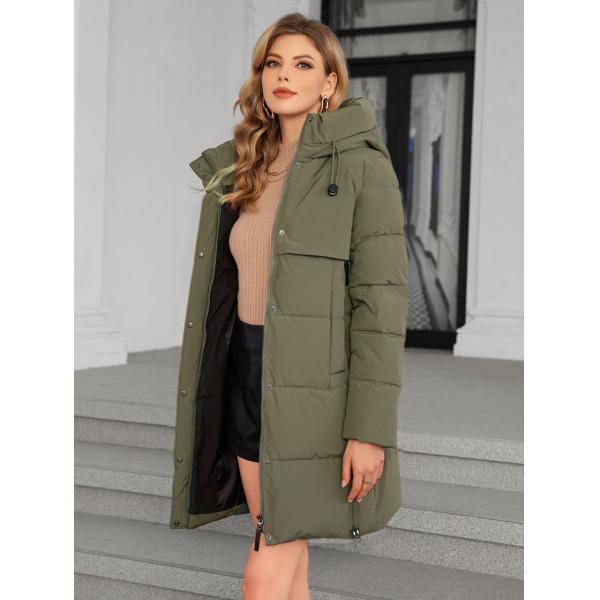 Classic Four Pocket Mid-Length Thickened Down Jacket, machine washable, woman winter coat, down jacket, bio down jacket, dark colour，bio fluff coat