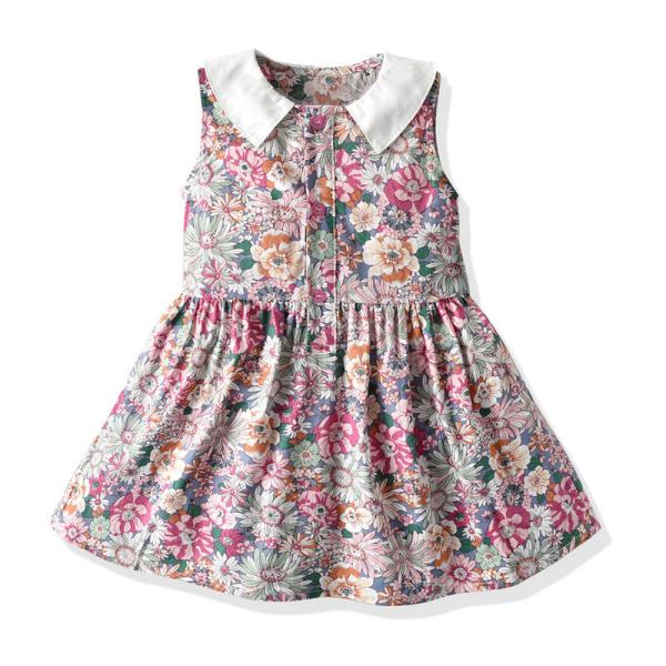 Summer Children's Clothing Children's Vintage Dress Sleeveless Doll Collar Floral Dress