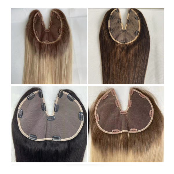 Factory Wholesale V Shape Hair Extensions Women Topper European Remy Hair Pieces Lace Base Clips in Top Piece