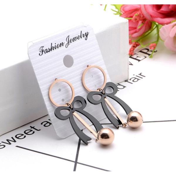 Rose Gold Plated Plain Ribbon Bow Tassel Stud Earrings Women Fashion Jewelry , Bow Knot Pendant Chain Drop Hook Earring