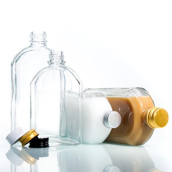 Personalized Custom 350Ml 500Ml Flat Transparent Liquor Glass Flat Bottle With Aluminum Lid