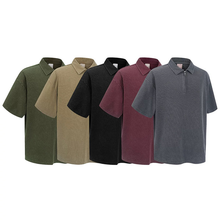 Collared Unisex Polo T Shirts 325GSM Waffle Knit Polo Shirt Cotton Blend