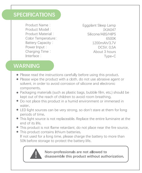 Factory Wholesale Cartoon Soft Silicone LED Night Lights Cute Small Eggplant Bedside Lamps Portable USB Rechargeable Bedroom Night Lights