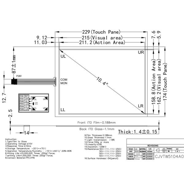 Resistive 5 Wire 4 Wire Touch Panel 5.7-22 Inch 35 Million Touches Durability