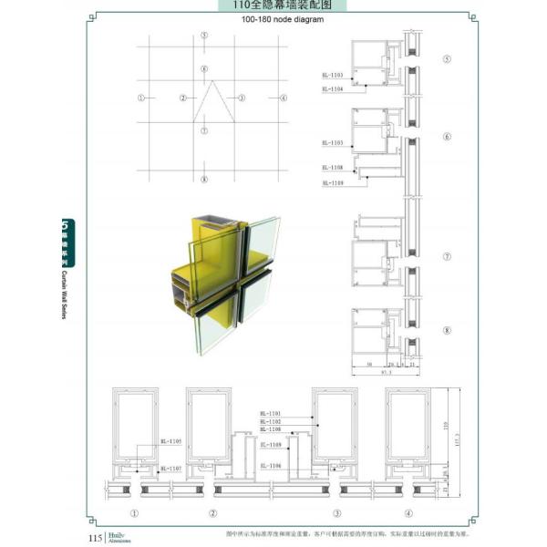 6063 Ventilated Thermal Break aluminium Curtain Wall profile Extrusions Mill Finished