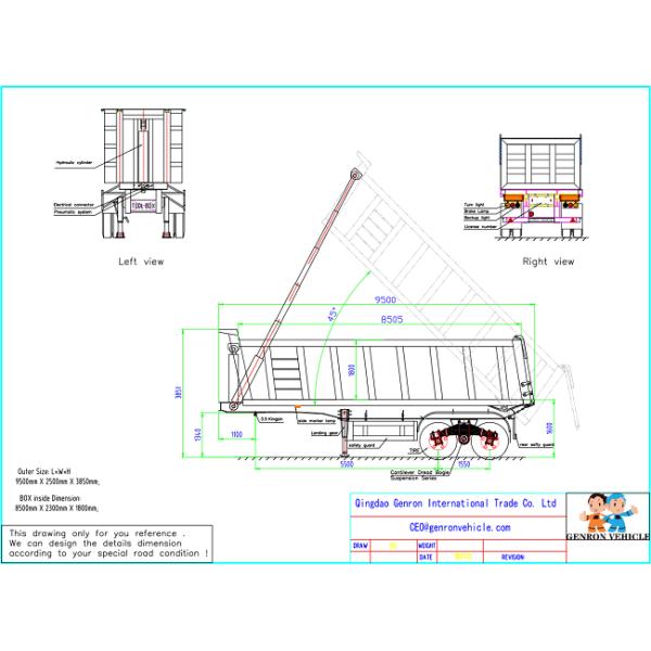 9.5M Bogie Suspension Dump Semi Trailers End Dump Semi Trailer