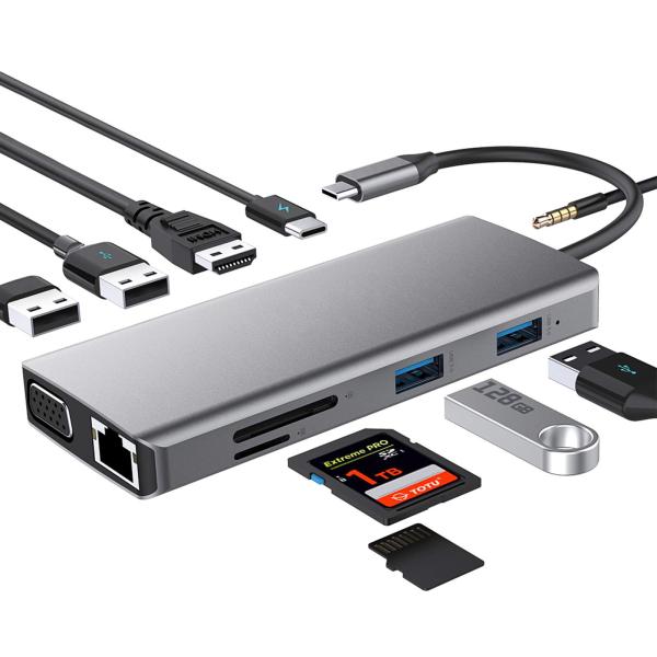 USB C Rj45 адаптер 12 в 1 USB C Хаб тип-C к PD HDMI USB3.0 USB2.0 USB-C SD TF