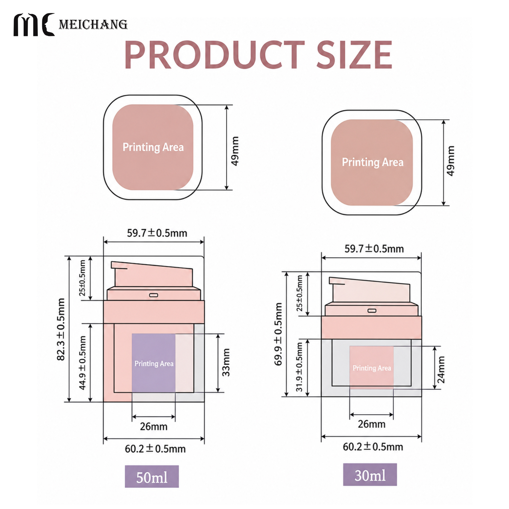 30g / 50g Square Refillable Airless Cream Jar with Replaceable PP Inner Liner(MC-P-564)