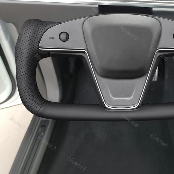 Custom Hand Stitching Black Leather Steering Wheel Cover for Tesla Model S X 2021 2022 2023