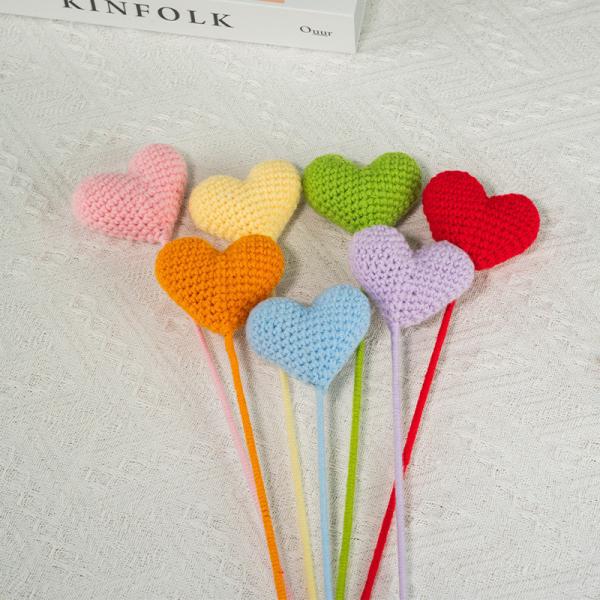 Finished Product Love Heart Wool Knitting Hand Crochet Creative Artificial Flower Bouquet