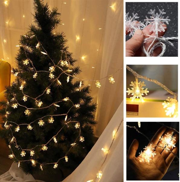 Christmas Lights Snowflake LED Fairy Lights Battery Operated Waterproof for Xmas Garden Patio
