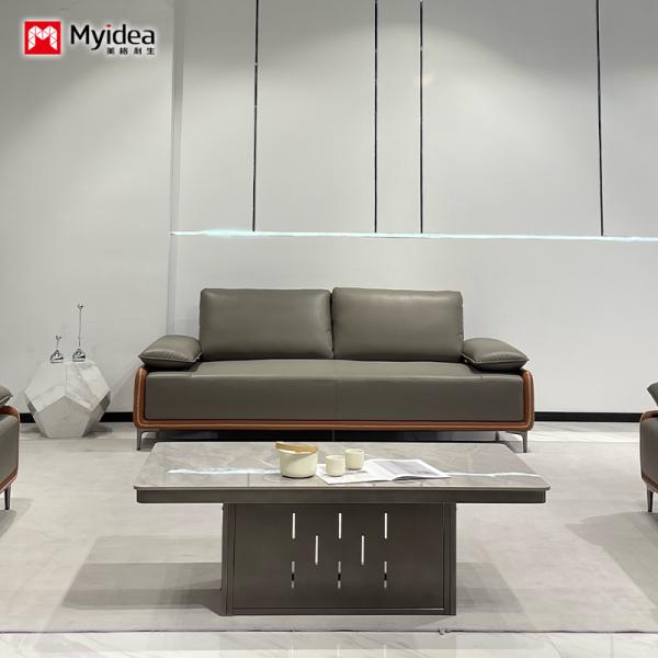 佛山オフィスソファ、革製ビジネスラウンジ、VIPレセプションルーム、シンプルでモダンなボスソファ、コーヒーテーブルの組み合わせ