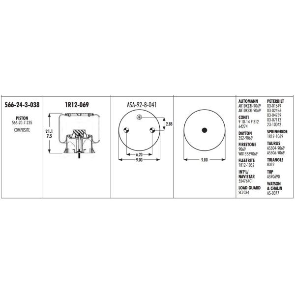 1R12-069 Truck Air Springs 566243038 FIRESTONE W01-358-9069