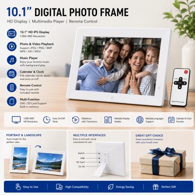 High Definition 10.1 Digital Frame 300 Nits Multimedia Picture Frames With HD LCD Display