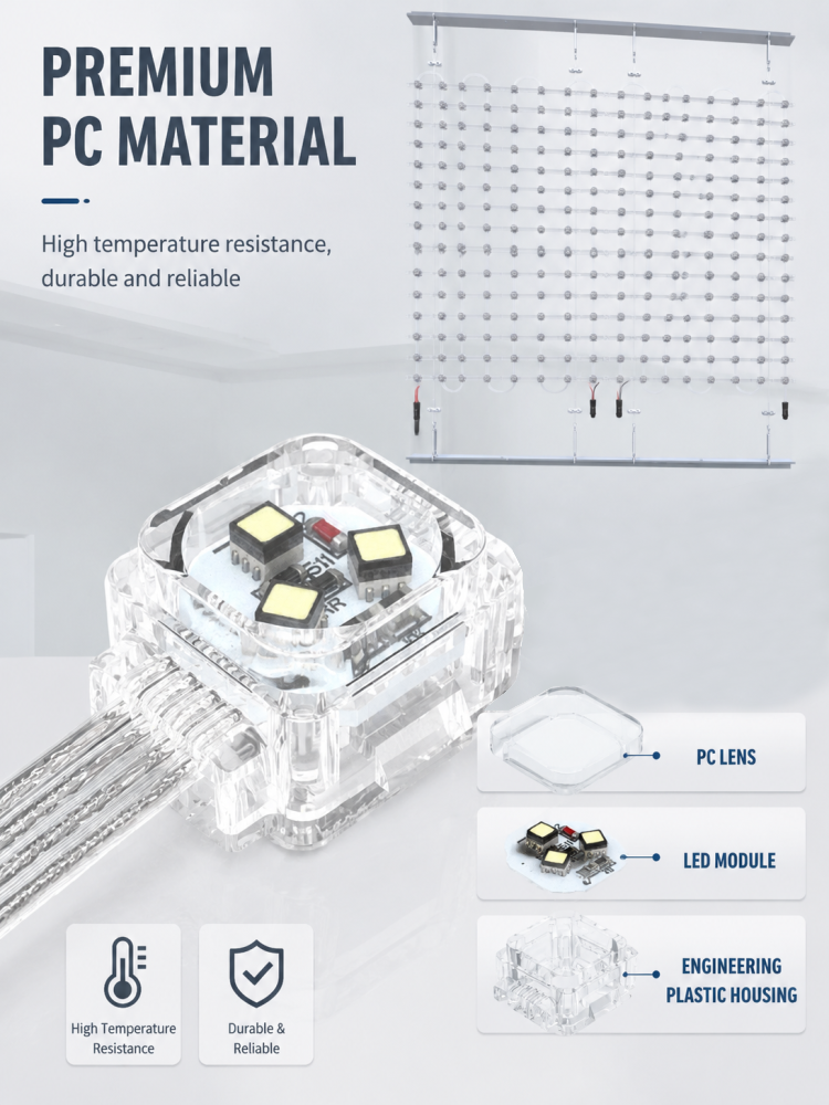 Square 3 LED Flexible Grid Screen Series IP67 High Brightness Facade LED Mesh Light