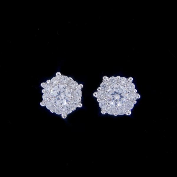 Modern Silver Cubic Zirconia Earrings / Sapphire Sterling Silver Stud Earrings Round Shaped