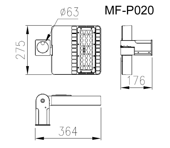 LED Parking Lot Lighting IP65 20W 120LM/WATT , Dimmable, photocell